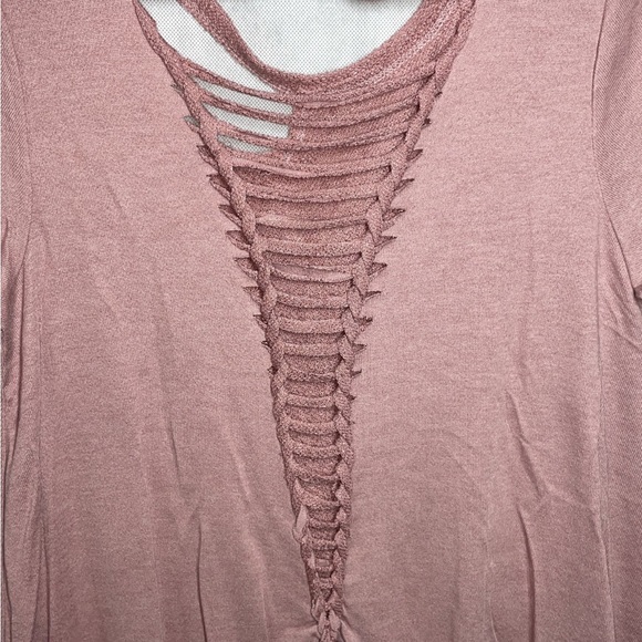 NU Label NWOT super soft Tshirt distressed  braided back detail SzL - Picture 3 of 12